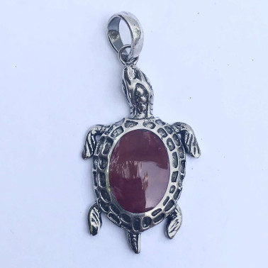 PD 13256 CR-(HANDMADE 925 BALI SILVER TURTLE PENDANT WITH RED CORAL )